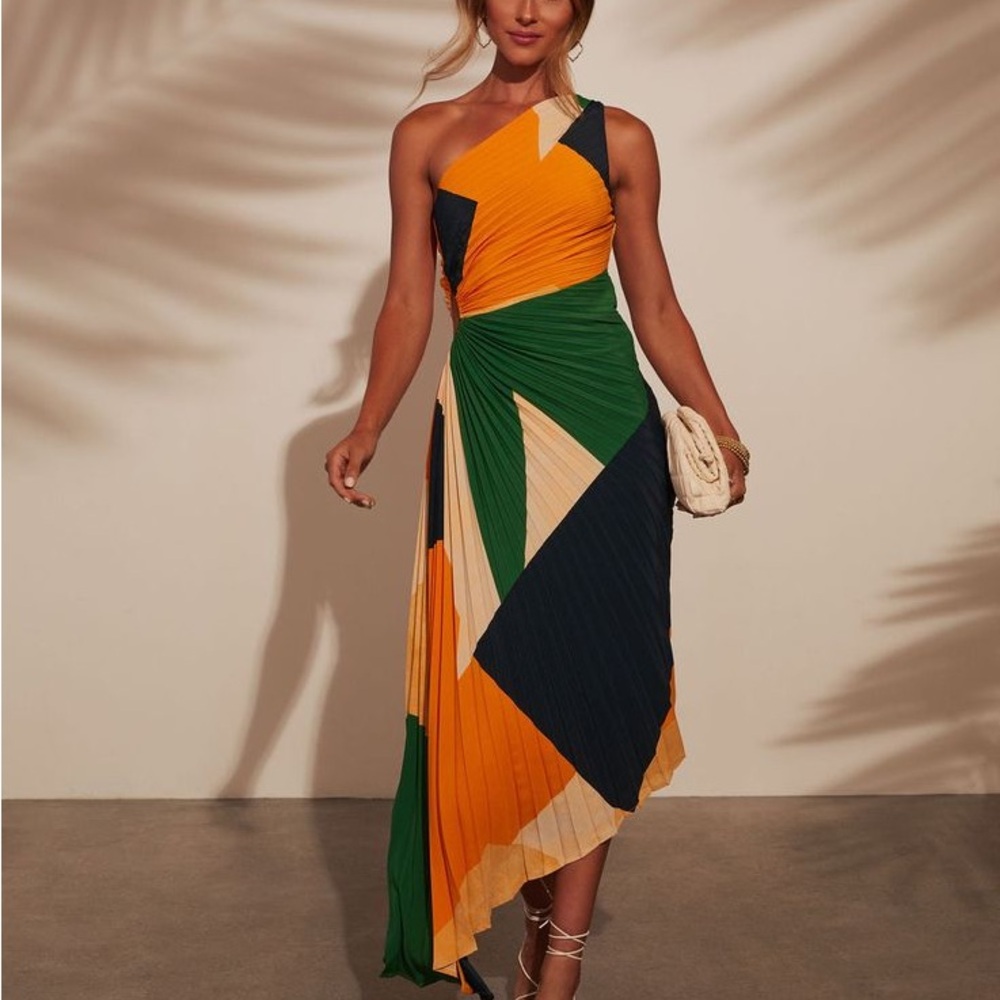 Printed One Shoulder Asymmetrical Maxi Dress